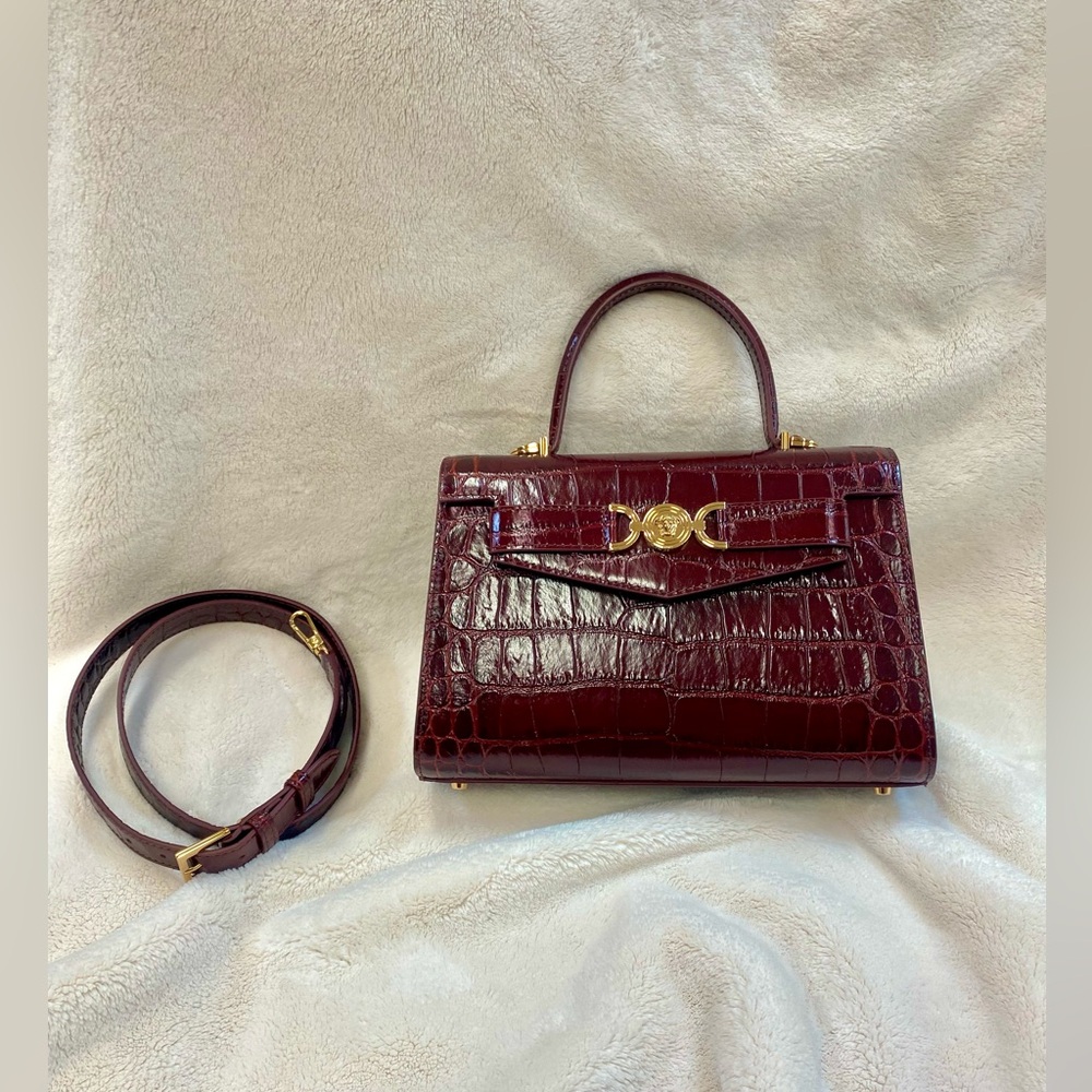 Rare Versace Croc-Effect Medusa ‘95 Handbag / Deep Red Crocodile